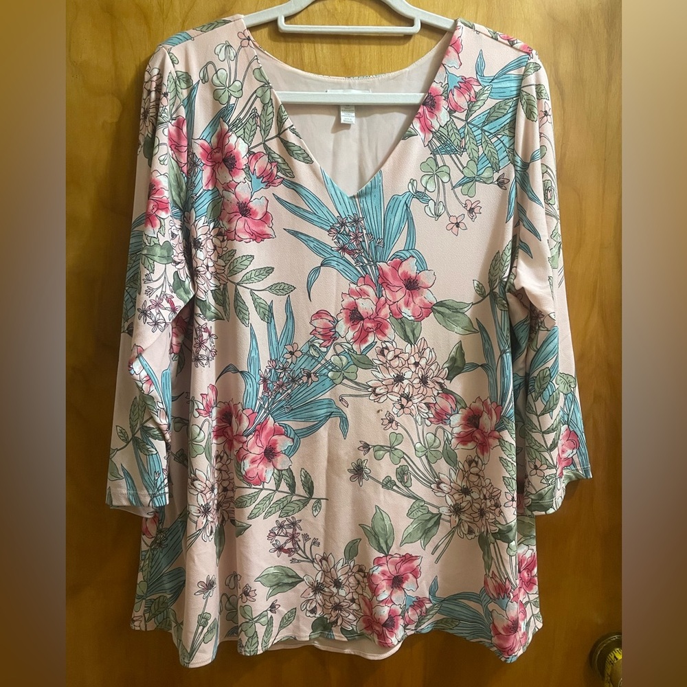 Floral Charter Club V-Neck Women’s Top 1X - Picture 1 of 10
